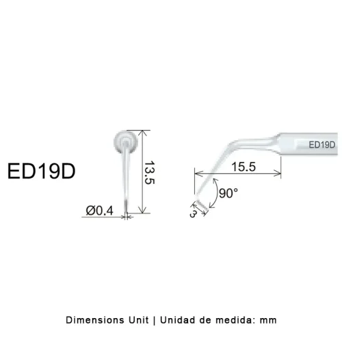 PUNTA INSERTO DTE ED19D PARA SATELEC, ENDODONCIA (DIAMANTADA)