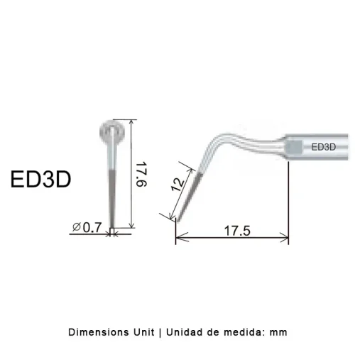 PUNTA INSERTO DTE ED23D PARA SATELEC, ENDODONCIA (DIAMANTADA)